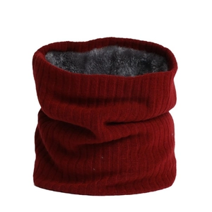 Winter thermal ribbed knit infinity scarf with thick fleece lining in dark red