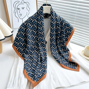 Women Square Scarf Polyester Satin Satin-Like Geometric Letter Print Vintage Luxury Hair Head Scarf Wrap Fashion Neckwear