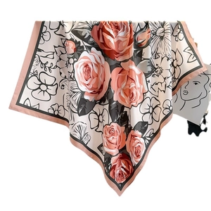 90cm square silk scarf featuring realistic red rose prints and contrast borders