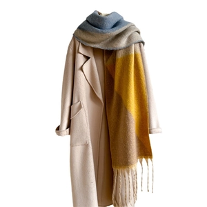 Écharpe colorée en cachemire à franges avec manteau en laine pour un look d'hiver élégant