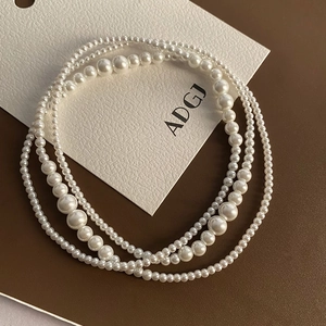 Collier Longue Künstliche Perle Vintage Français Pour Femme Multicouche Enroulement Fausse Künstliche Perle Acier Titane Élégant Bijoux