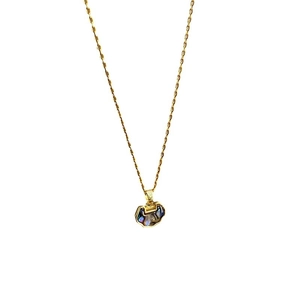 Golden Ruyi lock necklace with iridescent abalone shell inlay on a white background