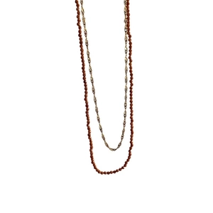 Double-layered natural orange garnet necklace with a fine golden chain for women