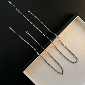 Geometric Bar Link Necklace Titanium Stainless Steel Minimalist Clavicle Chain Jewelry For Women Silver Tone