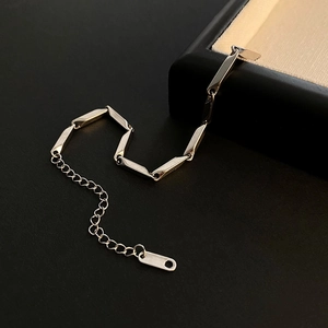 S-shaped titanium steel silver bamboo joint chain necklace with adjustable extender link