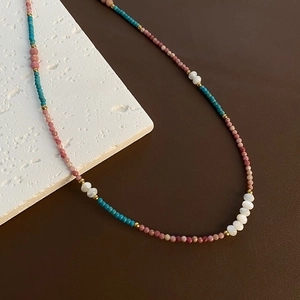 Beaded Necklace Natural Stone And Freshwater Pearl Titanium Steel Clavicle Chain Women Bohemian Fashion Elegant Accessory