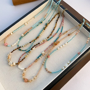 Handmade Beaded Necklace Natural Stone Strawberry Quartz Stainless Steel Bohemian Vintage Style Jewelry For Women