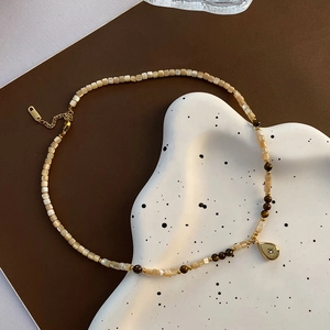 Beaded Pendant Necklace Stainless Steel Mother Of Artificial Pearl Tiger Eye Stone Water Drop Star Detail Retro Boho For Women