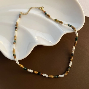 Collier Perles Pierre Naturelle Acier Inoxydable Chaîne Clavicule Style Rétro Bohème Bijoux Élégants Femmes