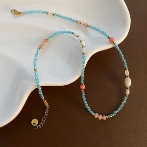 Handmade strawberry crystal beaded necklace with titanium steel clasp for women