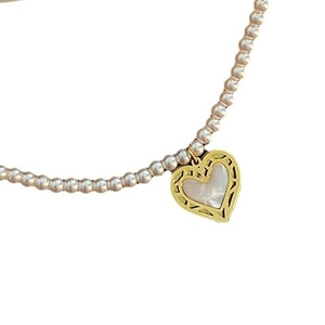 Pink shell pearl heart pendant necklace in gold titanium steel for women fashion