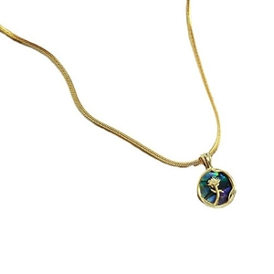 Titanium steel gold snake chain necklace with abalone shell floral pendant on white back