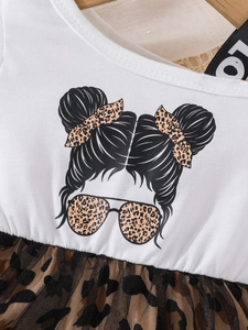 Robe d'été fille avec haut à imprimé dessin animé et jupe en tulle léopard