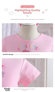 Détails de la robe rose pour fille montrant l'imprimé licorne et les poignets élastiques