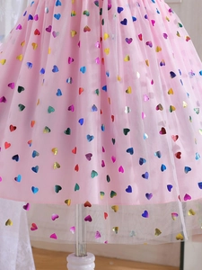 Robe de princesse rose pour filles avec motifs de cœurs laser et couches de tulle bouffant