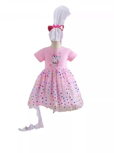 Robe licorne rose en tulle pour filles avec serre-tête oreilles de chat à paillettes