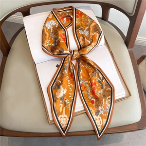 Narrow Twilly Scarf Satin Satin Polyester Floral Printed Skinny Ribbon Neck Tie Hair Band Bag Handle Accessory Women