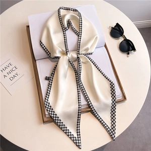Women Satin Satin Scarf Narrow Ribbon Neck Tie Houndstooth Pattern Elegant Fashion Neckwear Headband Bag Accessory Wrap