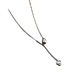 Minimalist silver heart pendant necklace with snake chain and heart sliding buckle