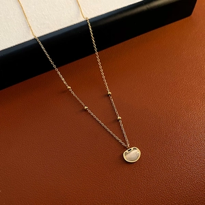 Collier Pendentif Serrure De Sécurité Acier Inoxydable Pierre Oeil De Chat Chaîne Perles Dorées Bijoux Minimalistes Femme