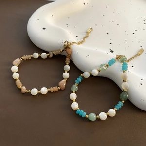 Natural Stone Beaded Necklace Bracelet Stainless Steel Handmade Strawberry Crystal Bohemian Jewelry For Women