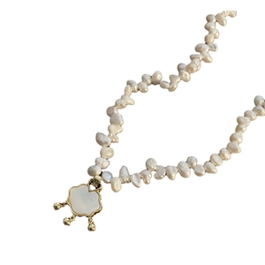 Baroque pearl necklace with luxury shell lock pendant in minimalist gold plating
