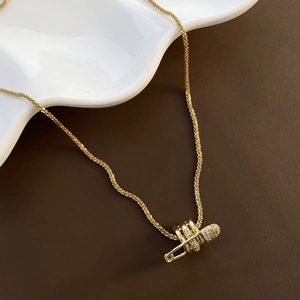 Collana Con Ciondolo A Spilla Da Balia Catena In Acciaio Inossidabile Rame Zirconia Gioielli Geometrici Eleganti Donna