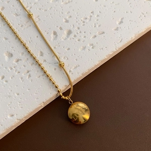 Pendant Necklace Stainless Steel Gold Plated Minimalist Lucky Bean Engraved Spliced Chain Dainty Clavicle Jewelry For Women