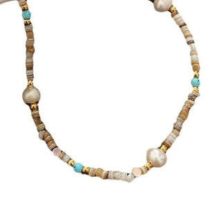 Luxury necklace with natural pearls, turquoise beads, and gold titanium steel accents
