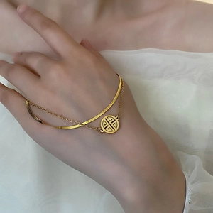 Double-layer gold plated titanium steel anklet with lucky fu pendant for women