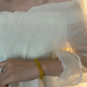 Bracelet élégant ajustable en pierre naturelle jaune avec intercalaires dorés pour femme