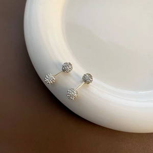 Luxury full pavé zircon double ball stud earrings with 925 silver needle and screw back