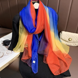 Écharpe En Satin Artificielle Dégradé Arc-En-Ciel Femme Grand Léger Châle Protection Solaire Mode Élégant Foulard Doux