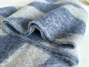 Detailed macro view of the thick checkered knit scarf with soft brushed mohair texture