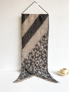 Close-up of thick knit scarf with leopard print and warm brushed wool texture