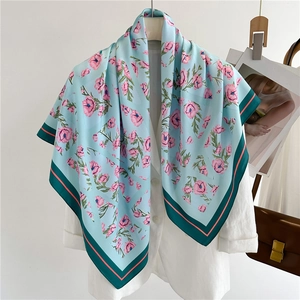 Women Large Square Scarf Polyester Satin Like Floral Print French Elegant Sun Protection Twill Travel Commuting Fashion Wrap