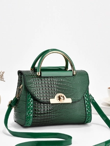Sac À Main Femme Motif Crocodile Cuir PU Élégant Sac Fourre-Tout Avec Poignée Métallique Dorée Sac À Bandoulière