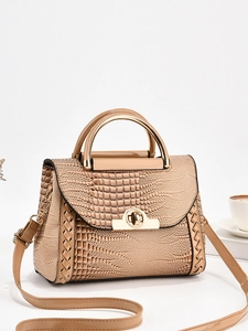 Sac à main élégant à motif crocodile champagne avec poignée dorée pour femme chic
