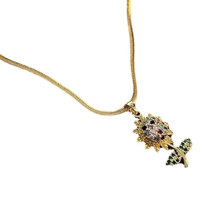 Collana girasole dorata con ciondolo in zircone multicolore su catena a serpente