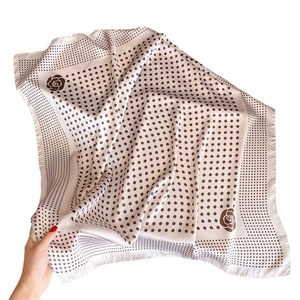 Polka dot silk scarf for women featuring camellia print and French elegant style