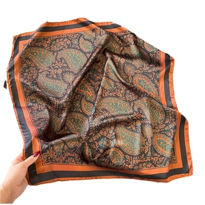 70cm paisley pattern silk scarf with orange and black twill prints for women
