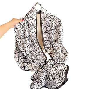 Elegant rose pattern silk shawl for beach and casual wear in black and white tones