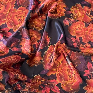 70cm luxury silk scarf with large floral print in orange and red for stylish women