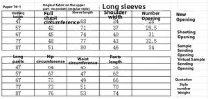 Guide des tailles détaillé pour ensemble haut manches longues et pantalon fille