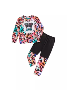 Ensemble décontracté pour bébé fille avec sweat imprimé léopard et pantalon évasé