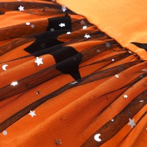 Detail des Halloween-Kleidernetzes mit silbernen Stern- und Mond-Paillettenmustern