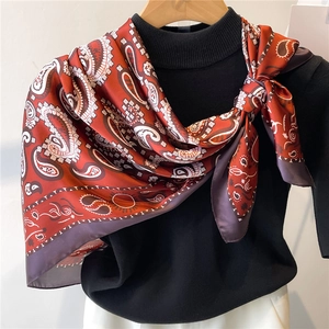 Paisley Print Square Scarf Faux Satin Satin Large Shawl Retro Elegant Headscarf For Women