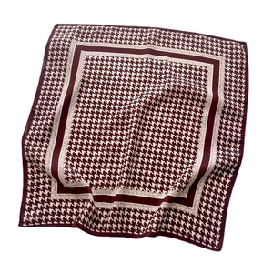Classic red and white houndstooth square silk scarf with elegant vintage border design
