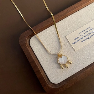 Collana Con Ciondolo Serratura Di Longevità In Madreperla Acciaio Al Titanio Oro Catena A Serpente Stile Cinese Gioielli Vintage Donne