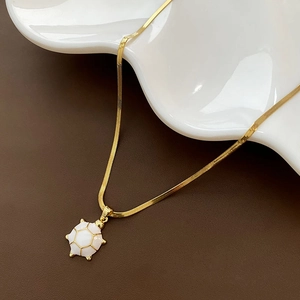 Turtle Pendant Necklace White Enamel Cute Animal Stainless Steel Snake Chain Dainty Jewelry For Women